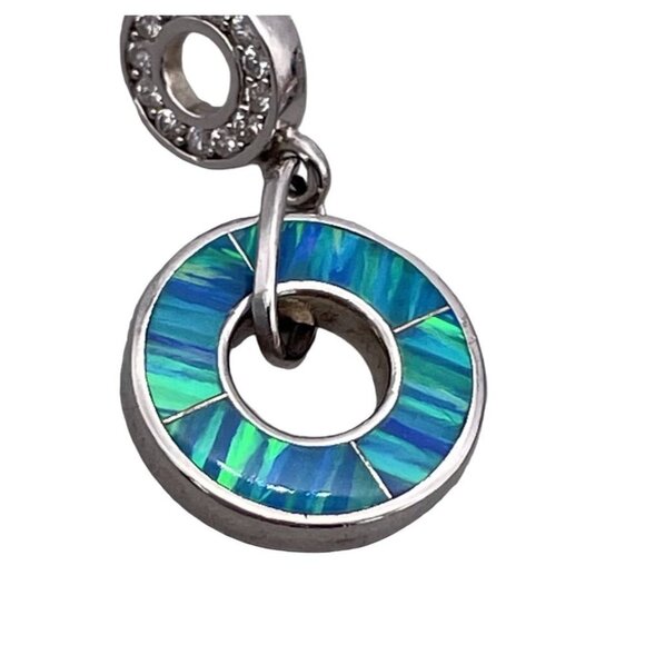 Havana 925 Sterling Silver Synthetic Opal Cubic Zirconia Dangle Hoop Earrings - Picture 2 of 8